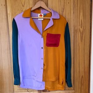 Farm Rio Anthropologie Color Block Top ~ XS